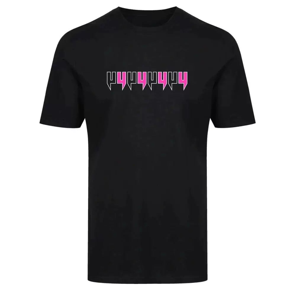 Yelir Pink Distorted Letter Print Black Crew Neck Short Sleeve T-Shirt