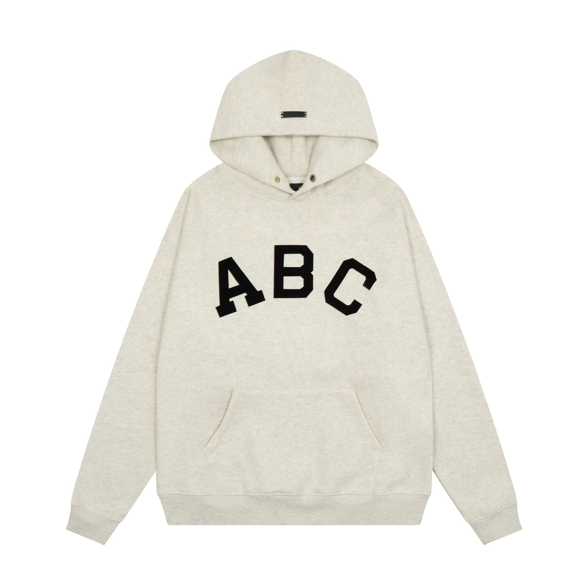 Fog Essentials Heather Oatmeal Black Varsity ABC Print Casual Oversized Hoodie