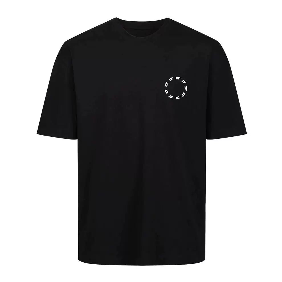 Yelir Small White Circular Graphic Black Minimalist Crew Neck T-Shirt