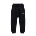 Fog Essentials White‑Print Solid‑Black Baggy Elastic‑Cuff Jogger Sweatpants
