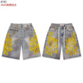 VALEFOREVER Vintage Washed Denim Shorts with Yellow 41 Embroidery Print