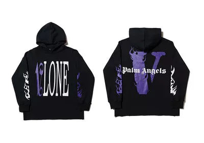 VLONE x Palm Angels Purple Flame Big V Hoodie Black