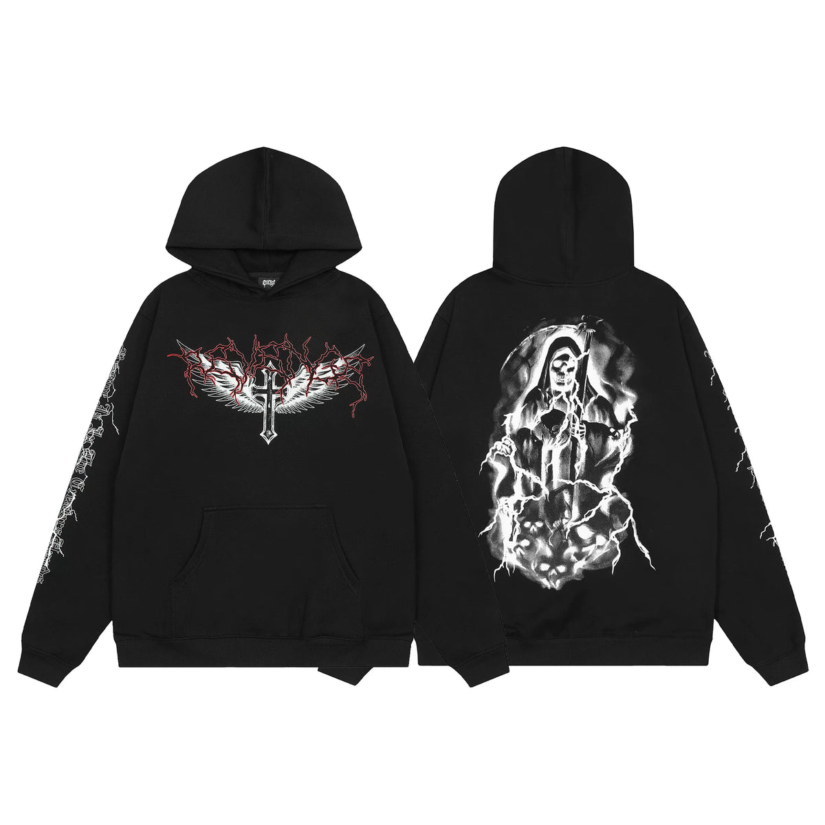 Revenge Grim Reaper Lightning Cross Wing Graphic Hoodie
