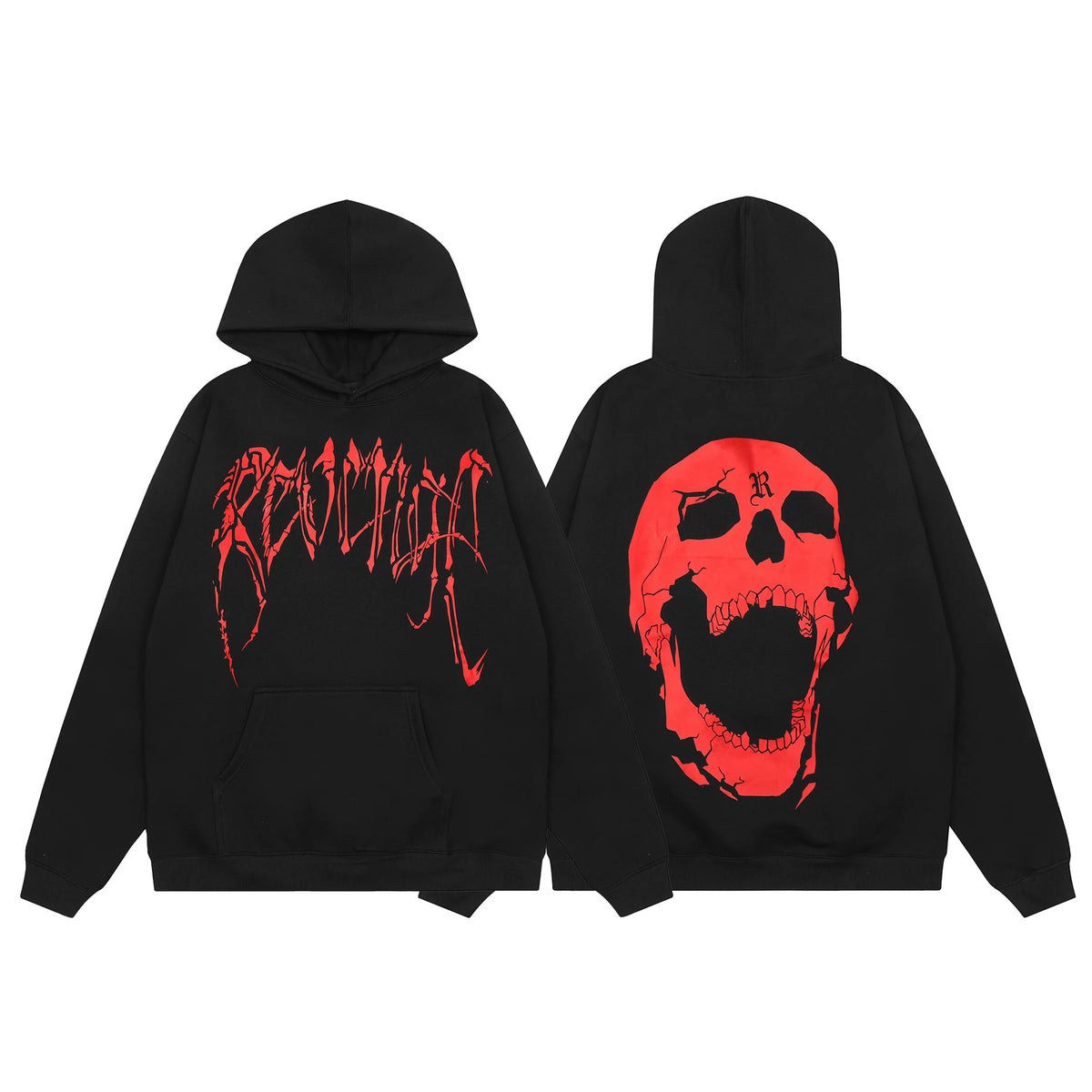 Revenge Red Cracked Gothic Logo Large Screaming Skull Hoodie