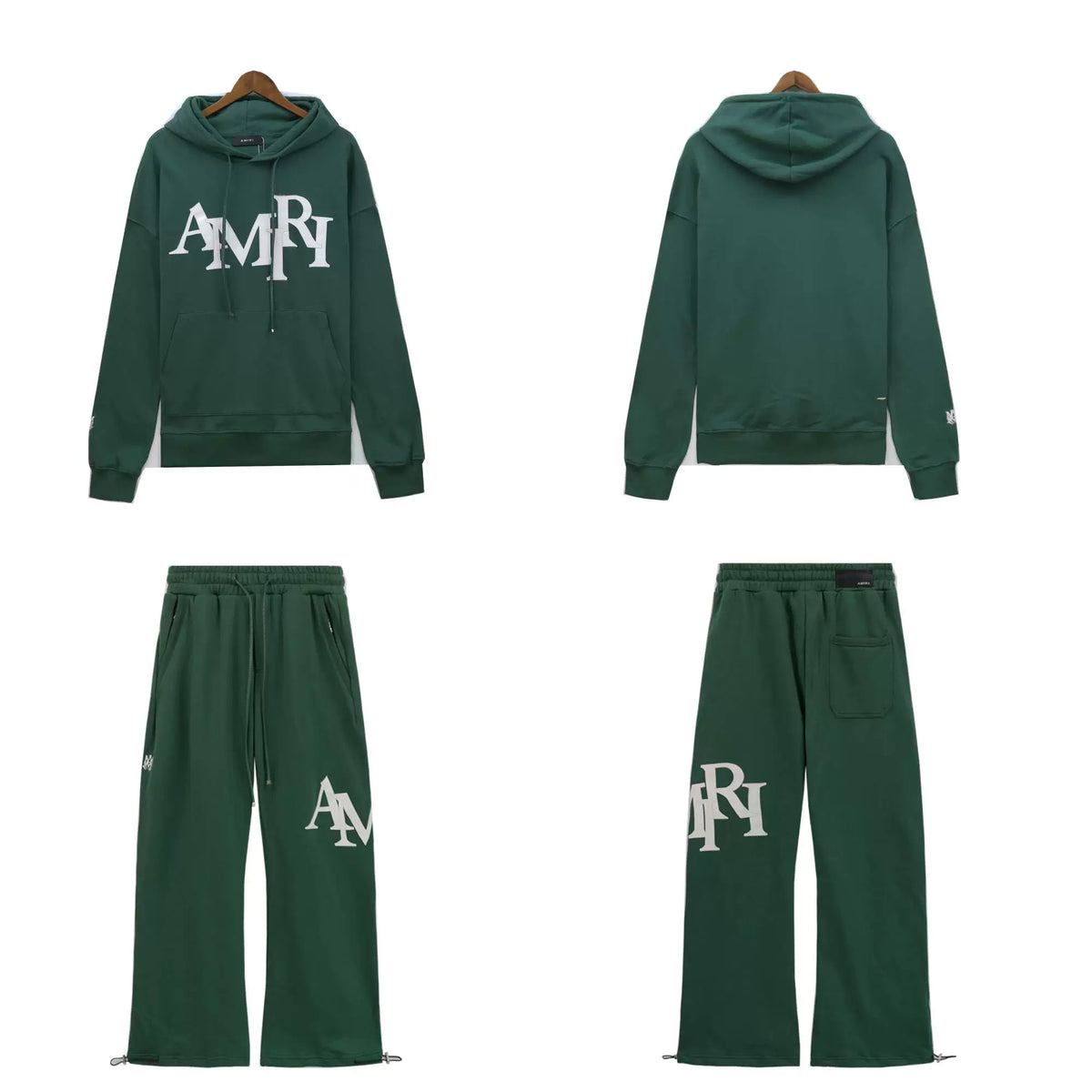 Palm Angels AMIRI Dark Green Logo Hoodie Tracksuit 2Pcs