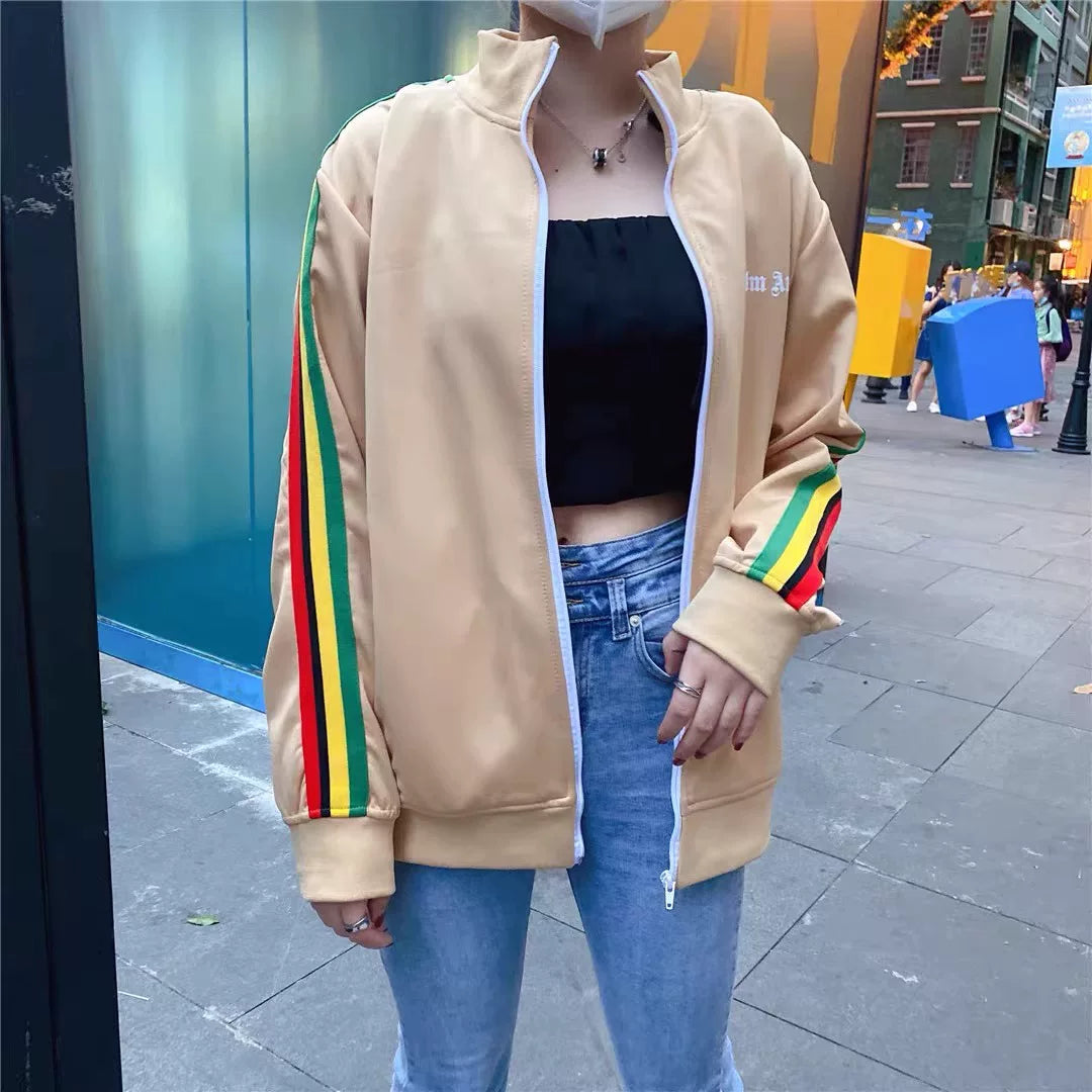 Palm Angels Rainbow Stripe Zip Up Track Jacket - Beige