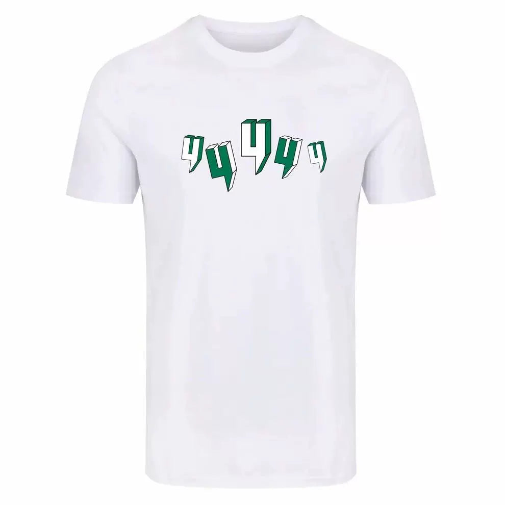 Yelir Green Distorted Letter Graphic White Short Sleeve Crew Neck T-Shirt