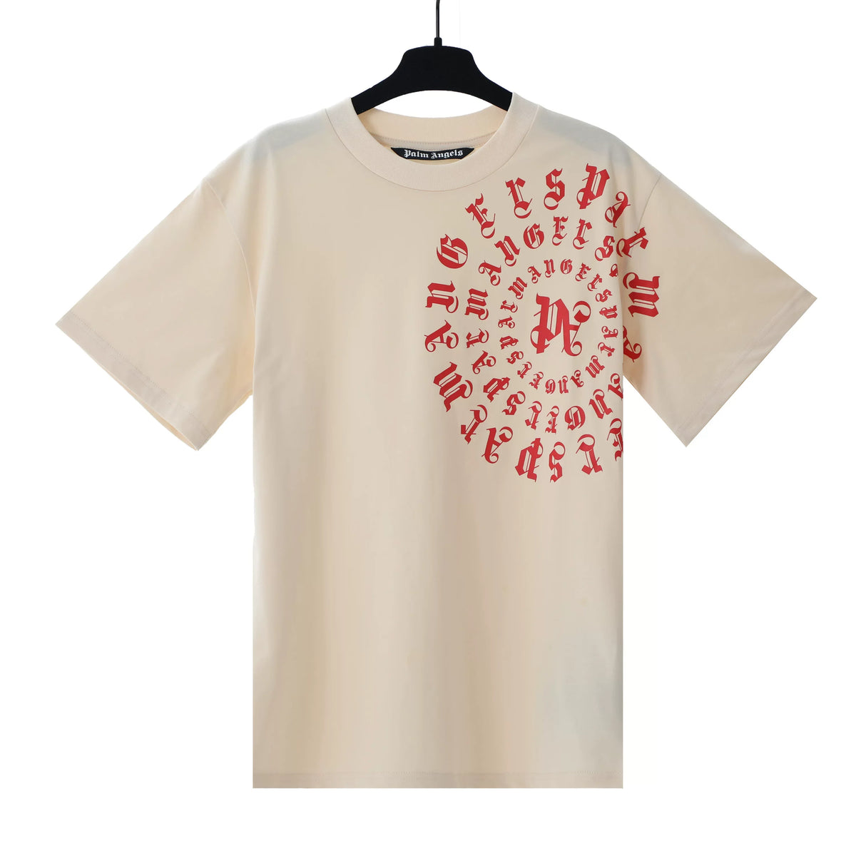 Palm Angels Cream Circular Gothic Logo Tee