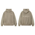 Fog Essentials Khaki Taupe Fleece‑Lined Oversized Pullover Hoodie Chest Logo Print
