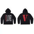 VLONE Red Distressed Big V Hoodie Black