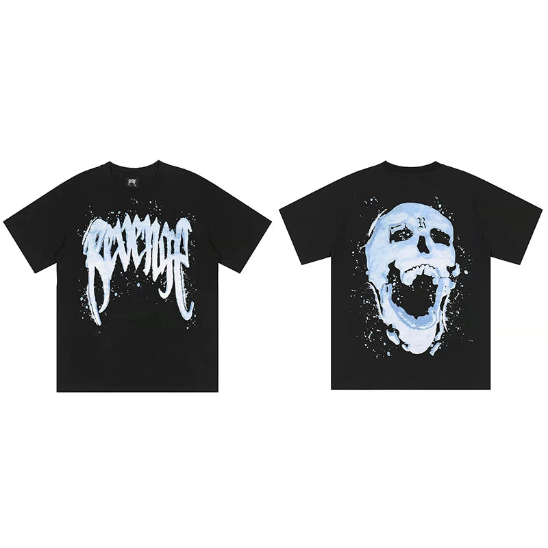 Revenge Ice‑Blue Drip Skull Graphic T‑Shirt