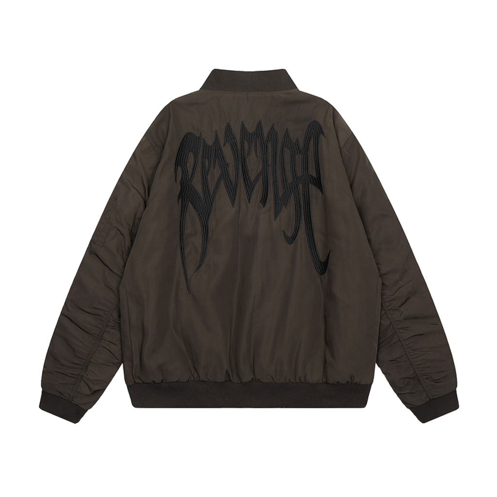 Revenge Gothic Embroidered Bomber Jacket Dark Brown