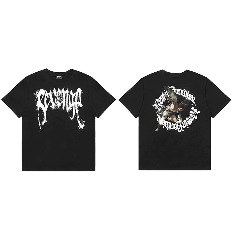 Revenge Distressed Gothic Logo Angel Graphic T‑Shirt