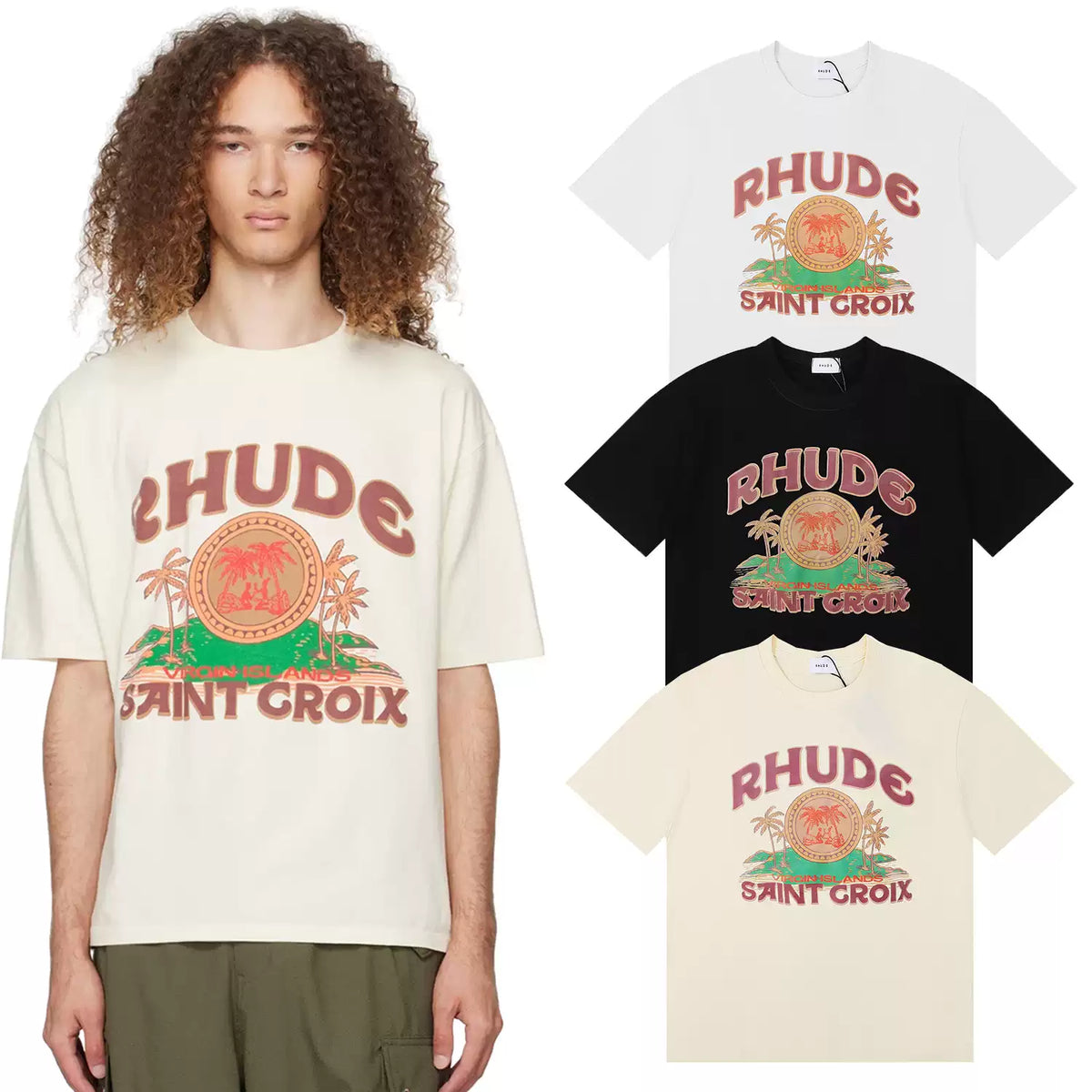 Rhude Saint Croix Virgin Islands Tropical Graphic Short Sleeve T-Shirt