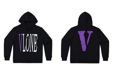 VLONE Purple Distressed Big V Hoodie Black