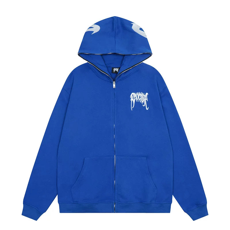 Revenge Small Chest Logo Hood‑Print Zip Up Hoodie