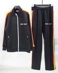 Palm Angels Black Rainbow Track Suit 2 Piece Set Zip Jacket + Sweatpants Unisex Hip Hop Streetwear