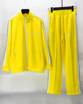 Palm Angels Bright Yellow Side Stripe Track Suit 2 Piece Zip Jacket + Sweatpants Unisex Hip Hop Outfit