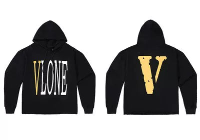VLONE Gold Big V Logo Hoodie Black