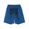 Revenge Big Gothic Script Logo Blue Mesh Basketball Shorts