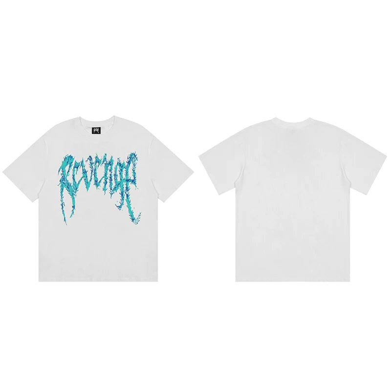Revenge Cyan Fire Flame Gothic Logo T‑Shirt