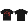 Revenge Red Distressed Gothic Script Graphic T‑Shirt