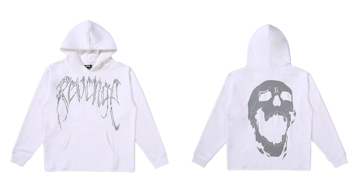 Revenge Grey Gothic Script Screaming Skull Hoodie