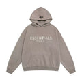 Fog Essentials Dark Taupe Front Metallic‑Print Hoodie, Oversized Drop‑Shoulder Streetwear Pullover