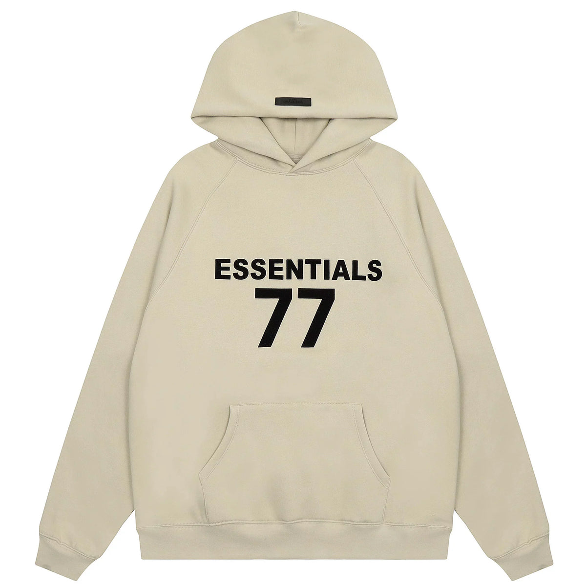 Fog Essentials Beige Oversized Hoodie “ESSENTIALS 77” Chest Graphic