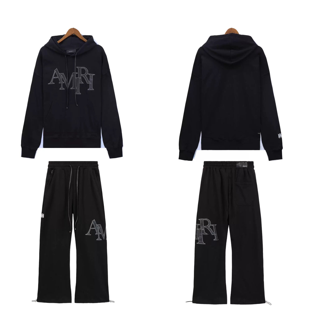 Palm Angels AMIRI Black Logo Hoodie Tracksuit 2Pcs
