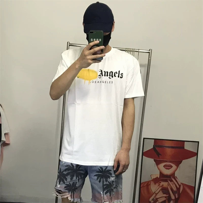 Palm Angels White Yellow Drip Logo Tee