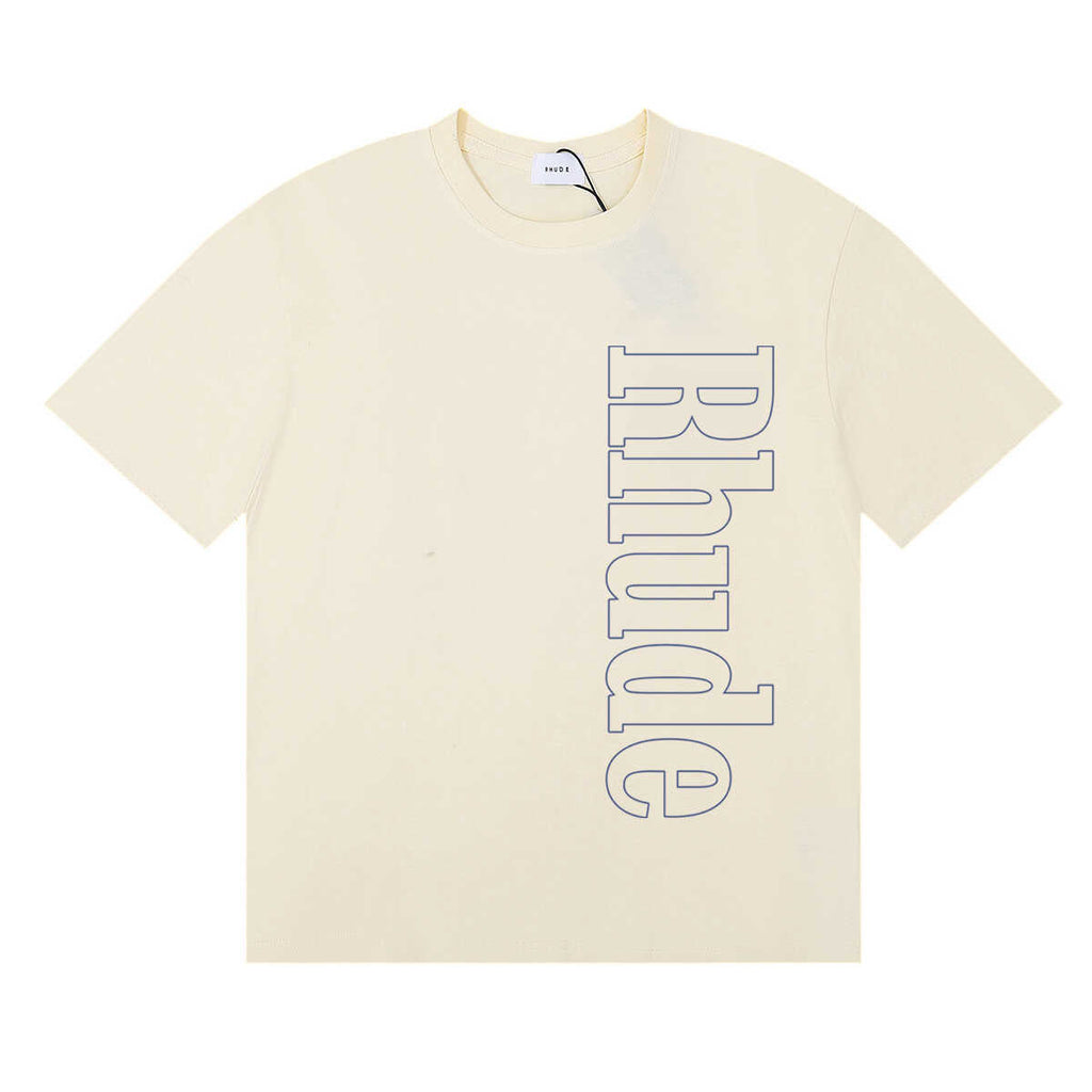 Rhude Vertical Outline Letter Logo Graphic Short Sleeve T-Shirt