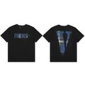VLONE Friends Blue Plaid Drip Big V Logo Short Sleeve T‑Shirt