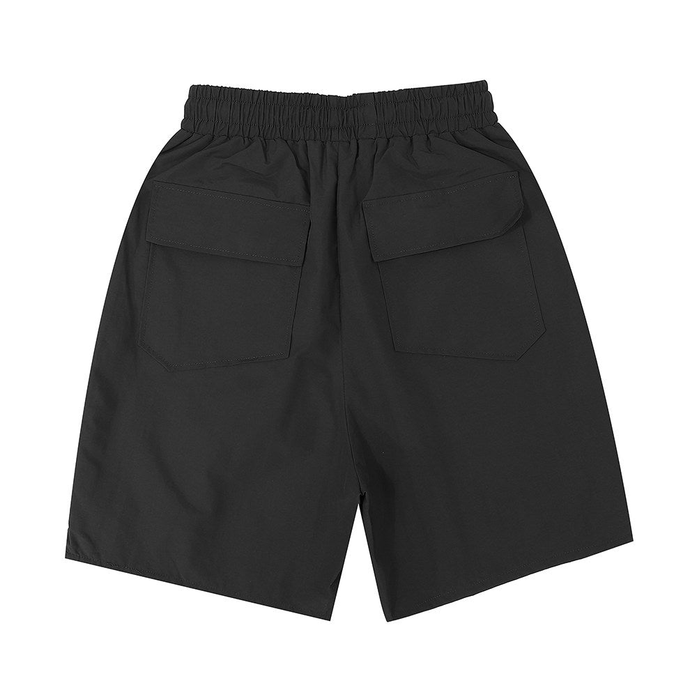 Rhude Large Outline Logo Print Drawstring Black Streetwear Shorts