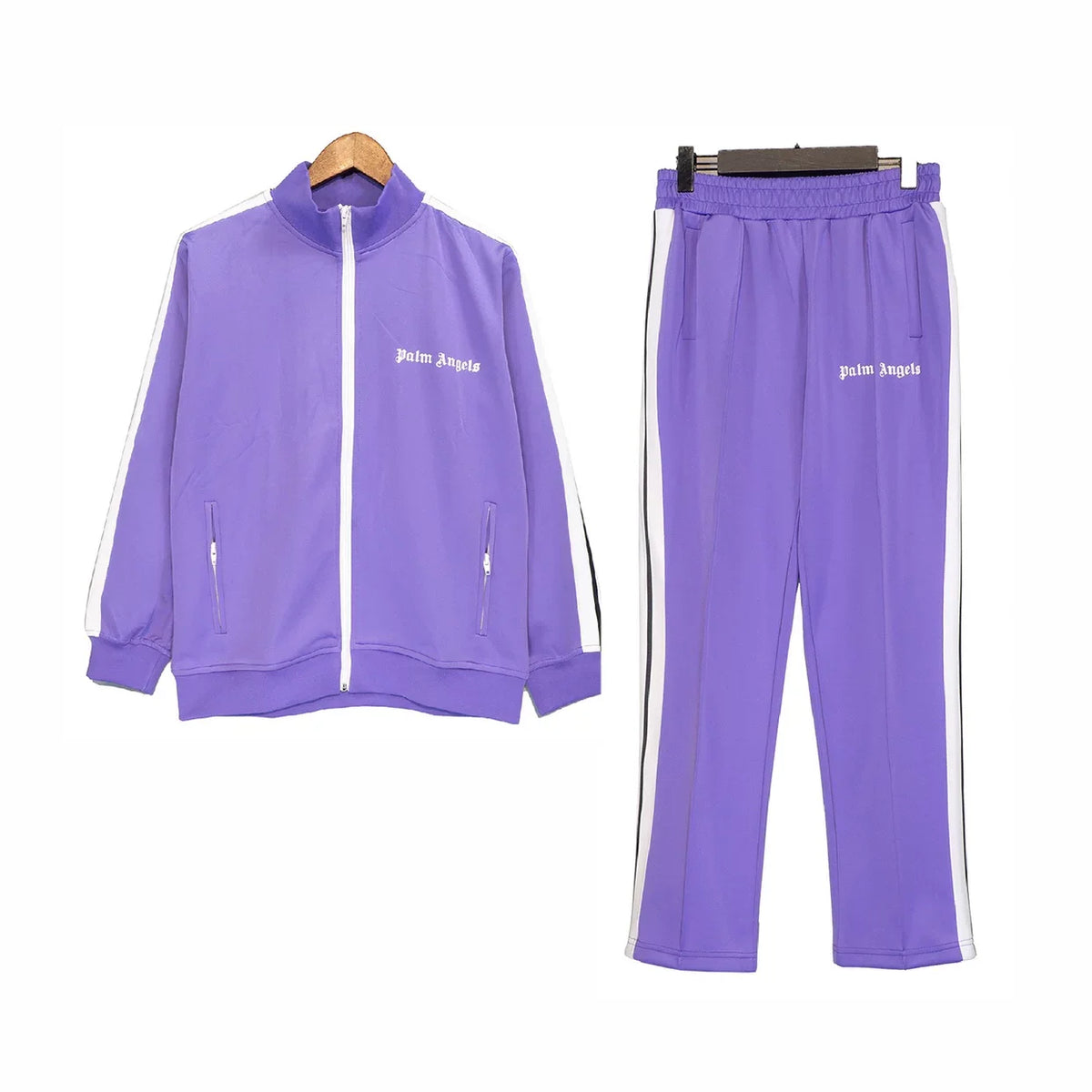 Palm Angels Purple Side Stripe Tracksuit 2 Piece Set Zip Jacket + Sweatpants Unisex Streetwear