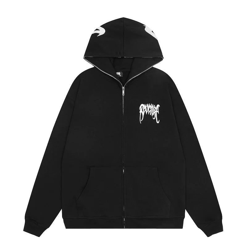 Revenge Small Chest Logo Hood‑Print Zip Up Hoodie