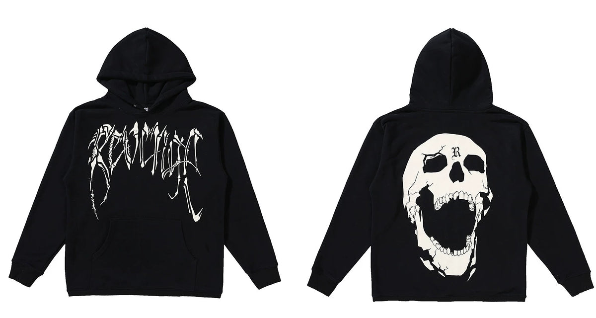 Revenge Sharp White Gothic Script Screaming Skull Hoodie