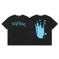 Revenge Cyan Cracked Gothic Logo & Handprint Graphic T‑Shirt