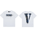 VLONE Friends Blue Plaid Drip Big V Logo Short Sleeve T‑Shirt