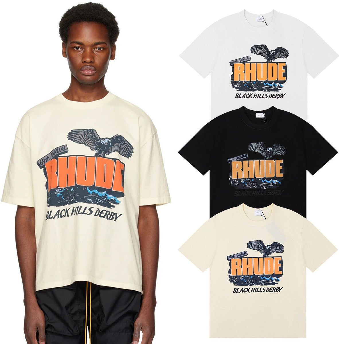 Rhude Black Hills Derby Eagle Graphic Short Sleeve T-Shirt