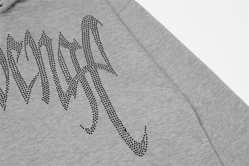 Revenge Black Rhinestone Gothic Script Logo Pullover Hoodi