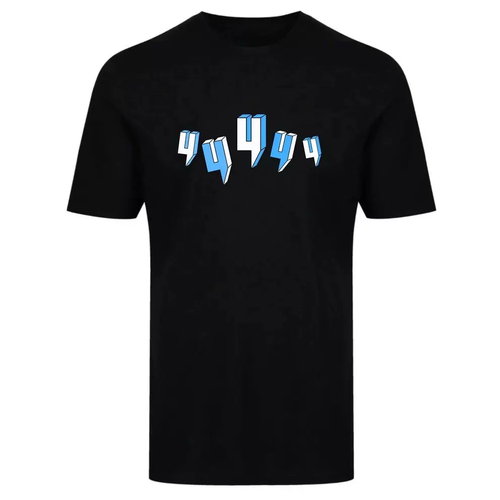Yelir Blue Distorted Letter Print Black Streetwear Short Sleeve Tee