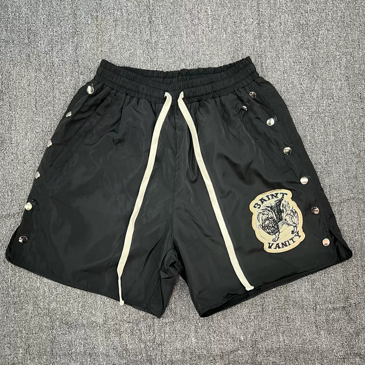 Saint Vanity Embroidered Button-Up Sports Shorts