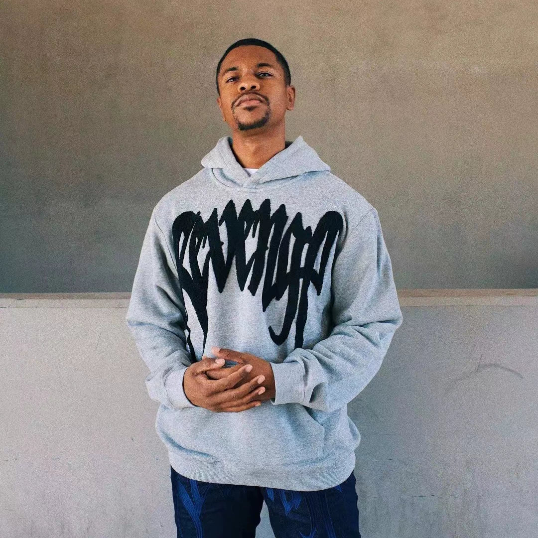 Revenge Black Gothic Embroidered Logo Pullover Hoodie
