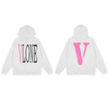 VLONE Pink Distressed Big V Hoodie White