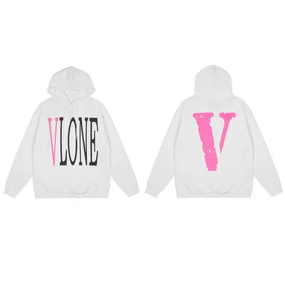 VLONE Pink Distressed Big V Hoodie White
