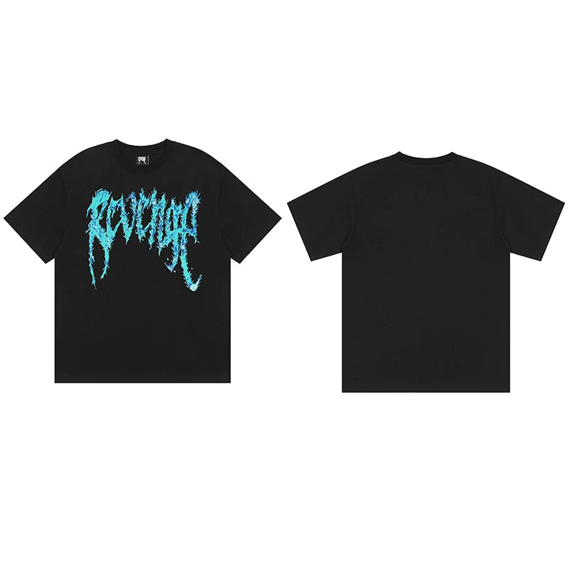Revenge Cyan Fire Flame Gothic Logo T‑Shirt