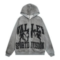 Valley Sport Division Graphic Zip‑Up Hoodie, Unisex Grey Vintage Streetwear Jacket