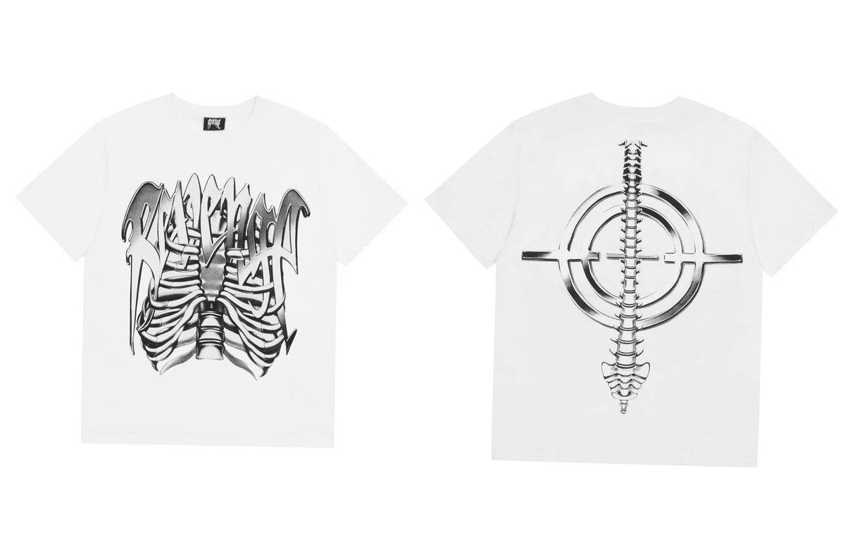 Revenge Ribcage Spine Cross Graphic T‑Shirt