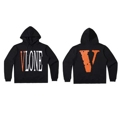 VLONE Orange Distressed Big V Hoodie Black